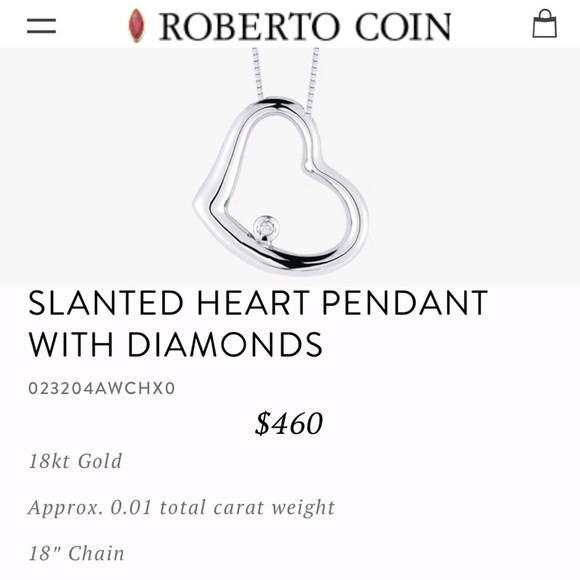 Roberto Coin 18k Diamond Slanted Heart Necklace - Picture 7 of 8